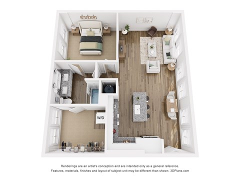 Floor plan for 1 bed, 1 bath, 947 sqft